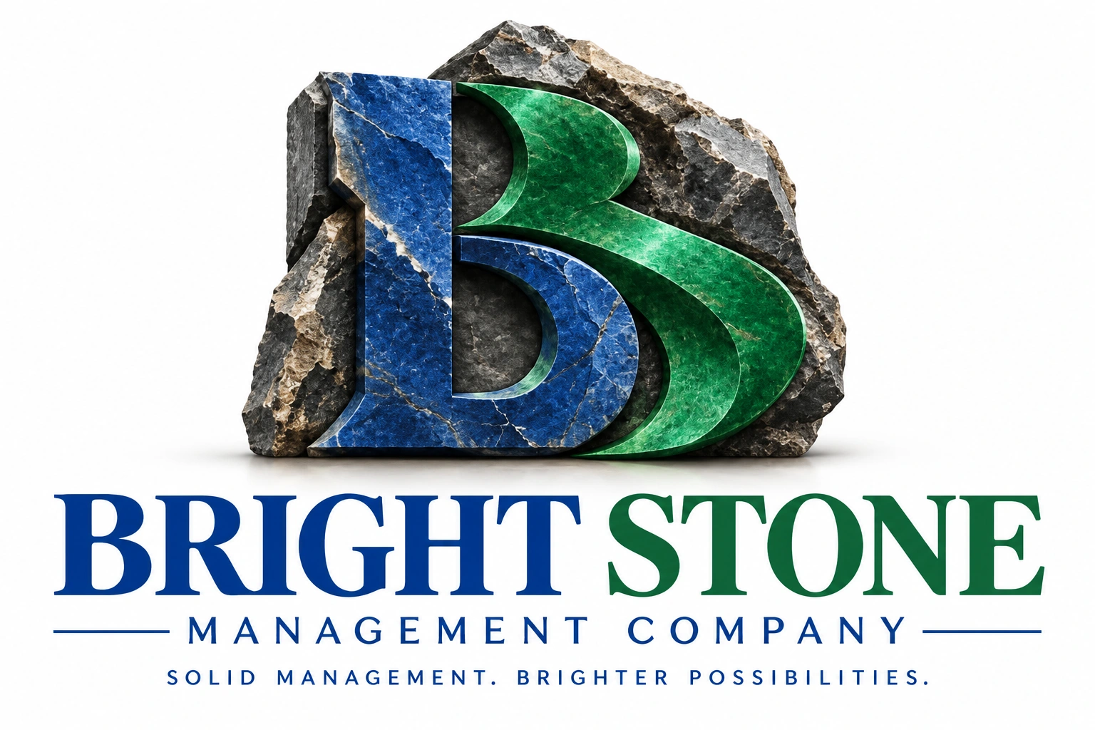 Bright Stone Management Company realistic blue and green stone logo